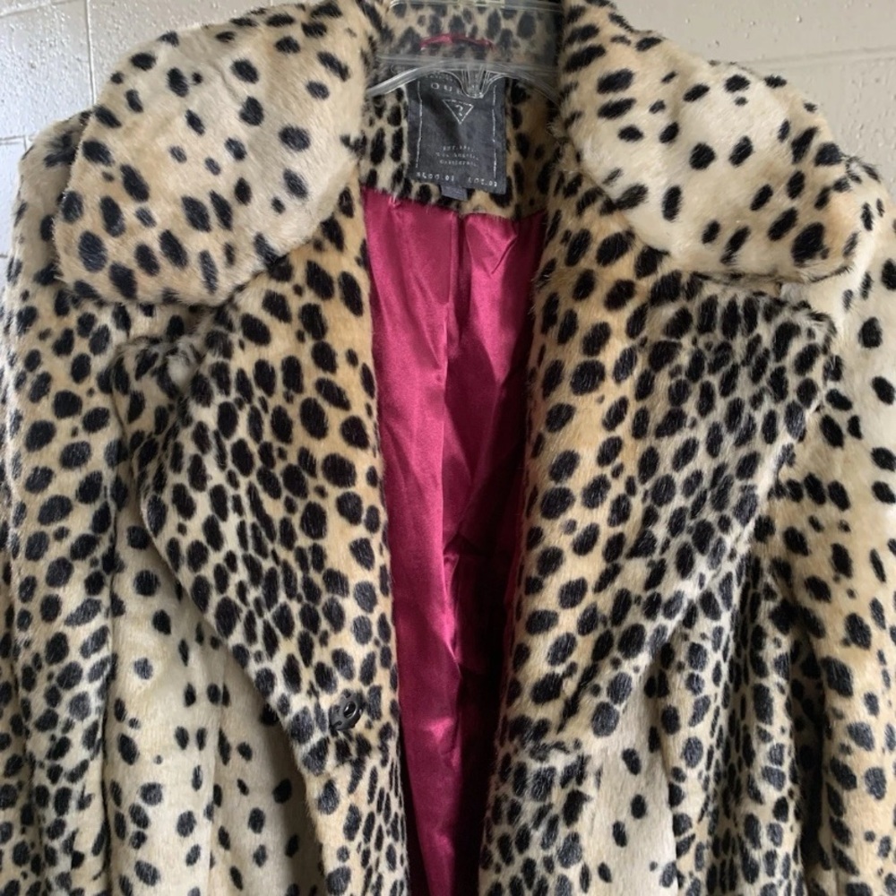 Guess Women's Leopard Print Teddy Jacket with Pink Lining
